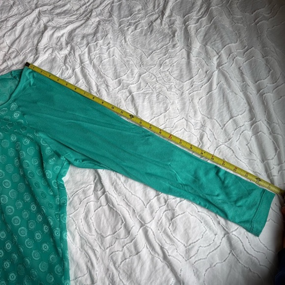 Bobeau Women's Turquoise Blue Long Sleeve Top Polka Dot Mesh - Picture 6 of 6
